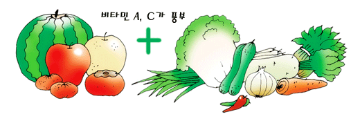 비타민 A,C가 풍부한 채소와 과일 그림들