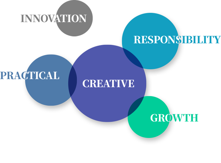 innovation, creative, responsibility, practical, growth