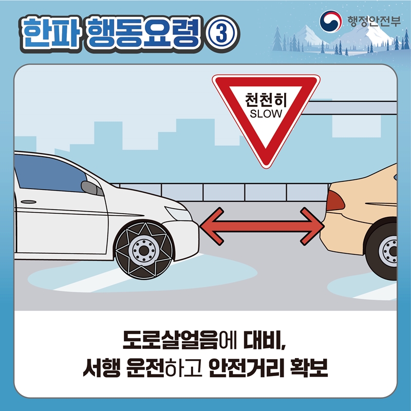 한파 행동요령3 도로살얼음에 대비, 서행 운전하고 안전거리 확보